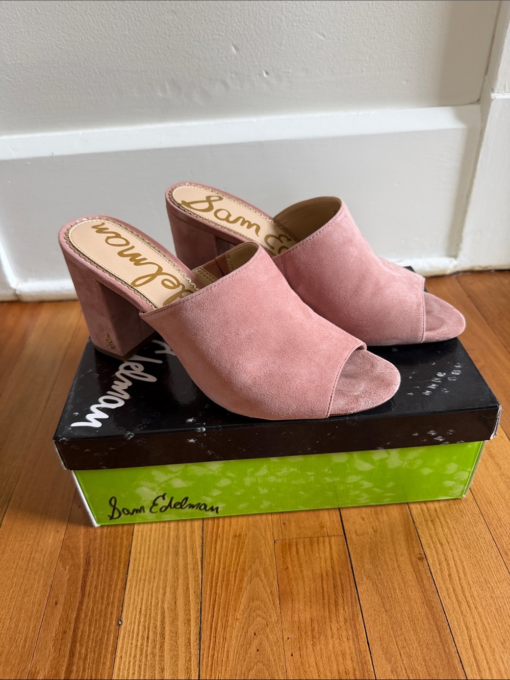 Sam Edelman Orlie Suede Open-Toe Block Heel Mules sz 8.5